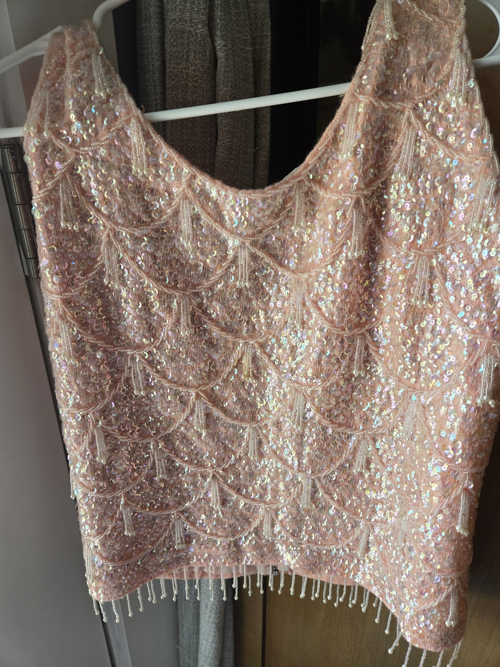 Sequin Wool Beaded Pink Sleeveless Top